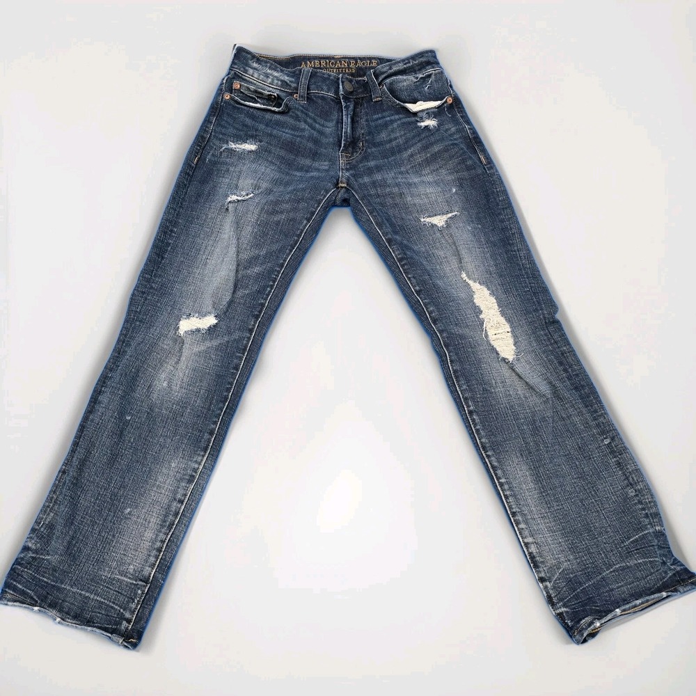 American Eagle Blue Jeans Womens Measures 26x28  Slim Straight Leg AEO FLEX‎ 4